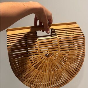 Rhyme & Reed Womens Wooden Straw Woven Beach Summer Pocket Book